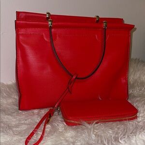 Elegant Red Women's Handbag and Wallet Set